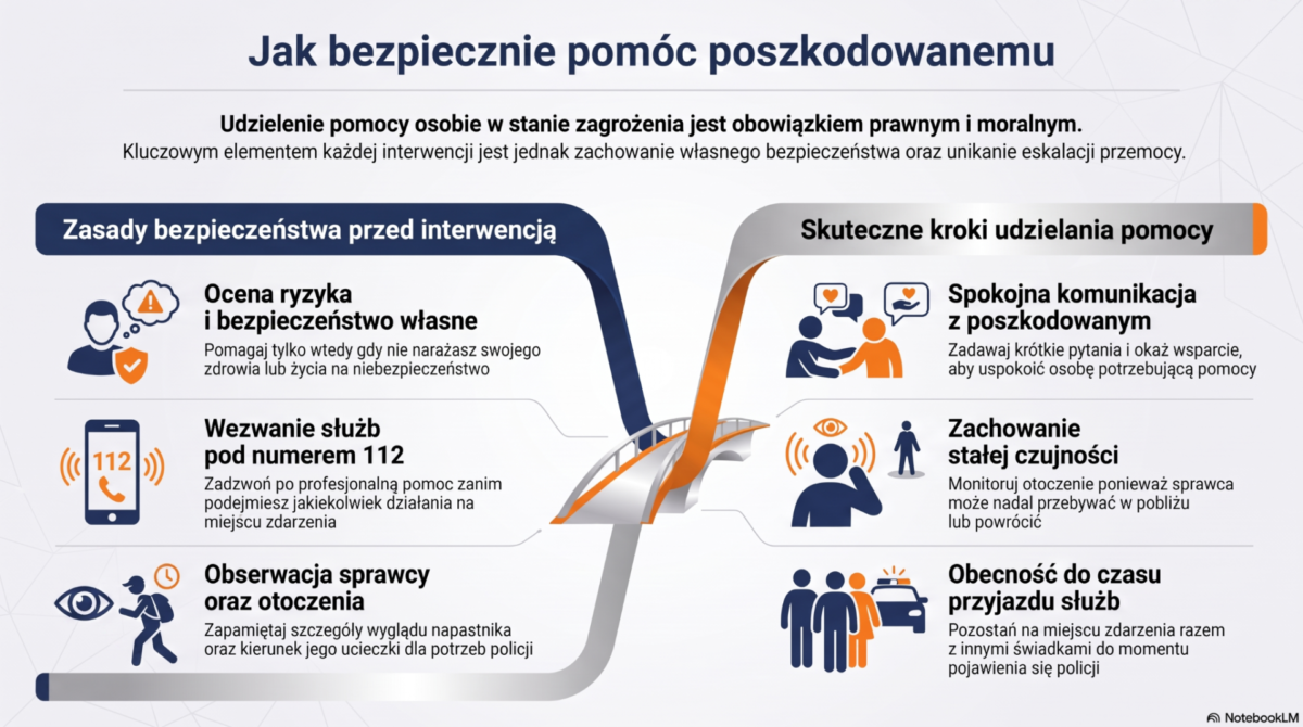 Jak bezpiecznie pomóc poszkodowanemu - infografika