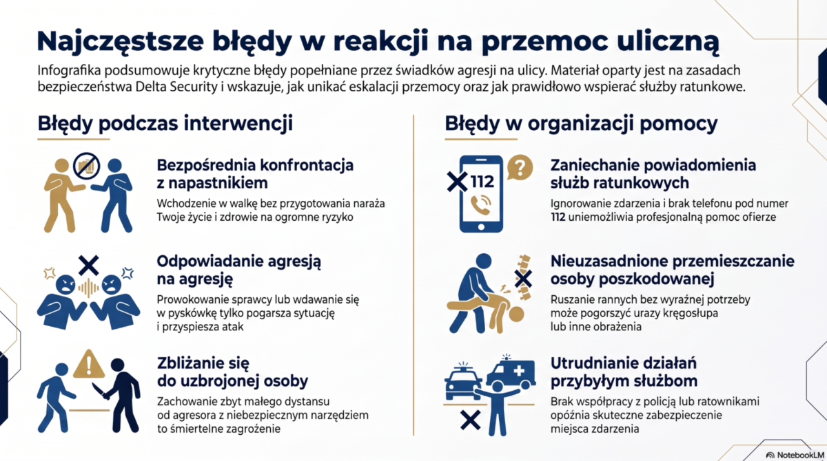 Najczęstsze błędy w reakcji na przemoc uliczną - infografika